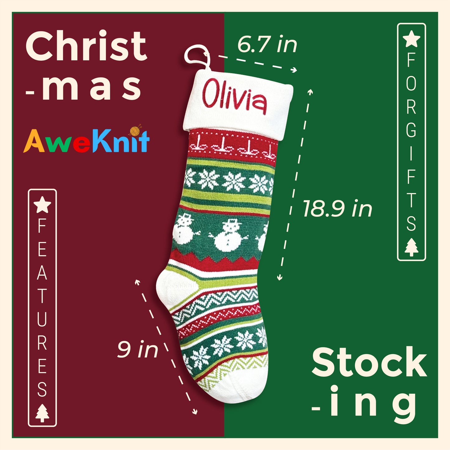 AWE01 Personalised Knitted Stocking Christmas Gift