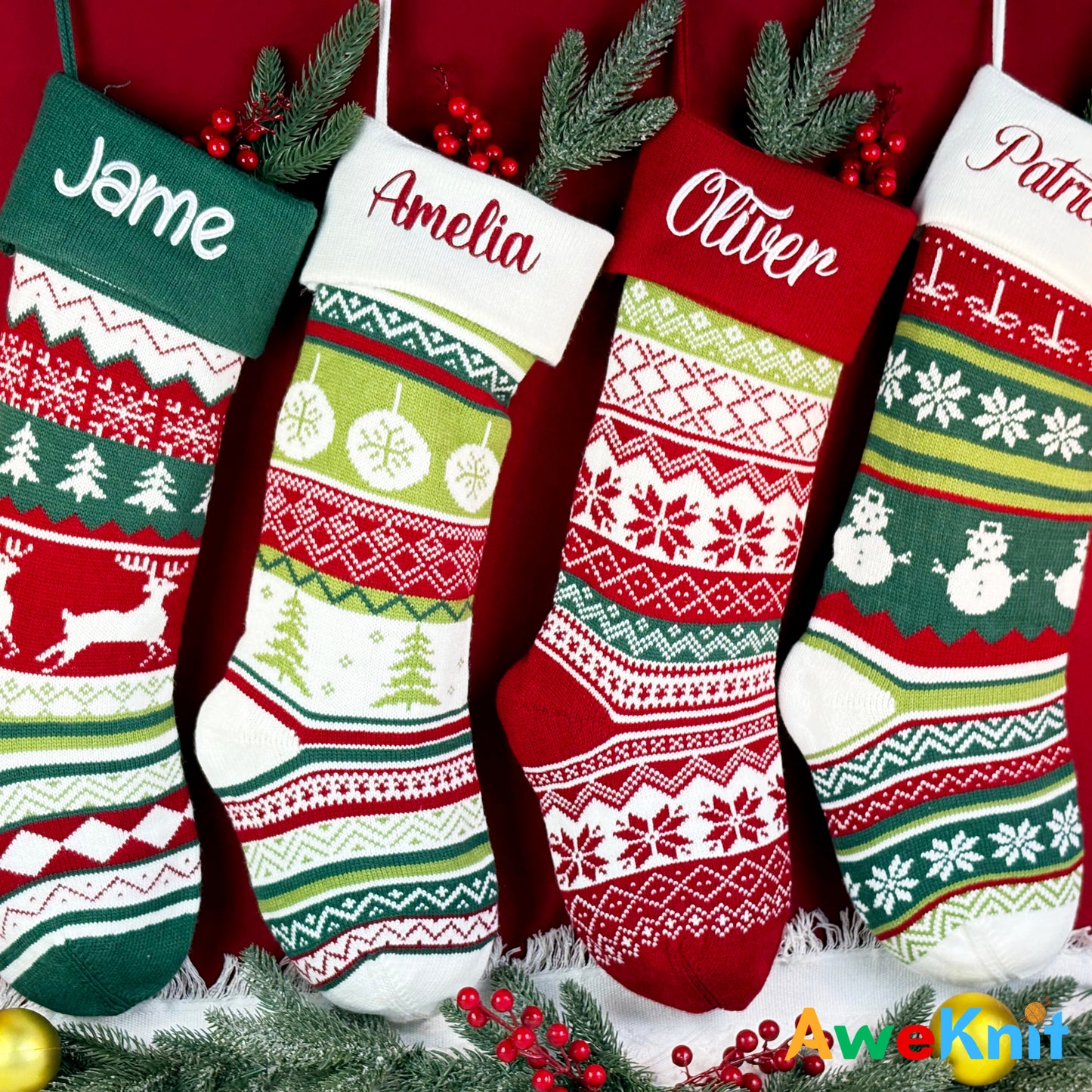 AWE01 Personalised Knitted Stocking Christmas Gift