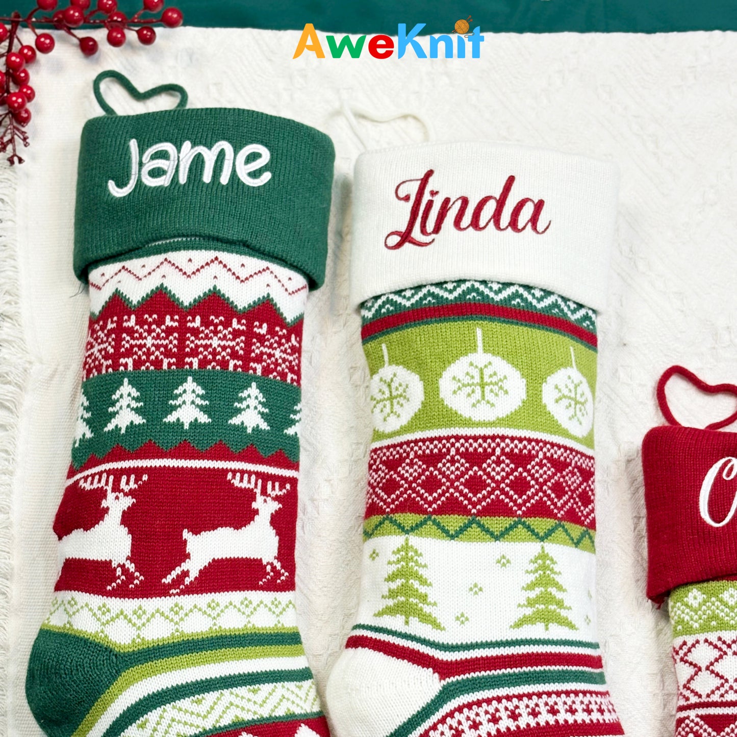 AWE01 Personalised Knitted Stocking Christmas Gift