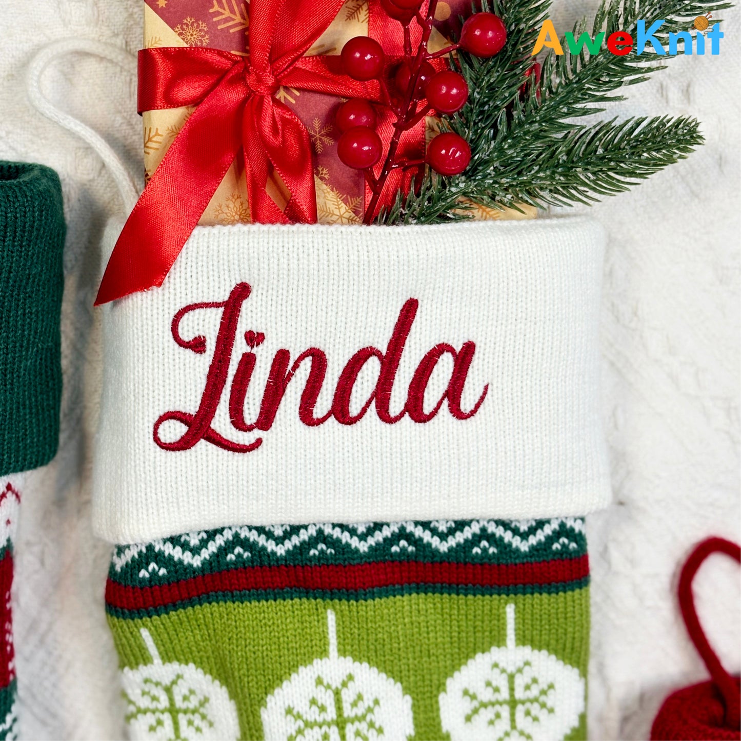 AWE01 Personalised Knitted Stocking Christmas Gift