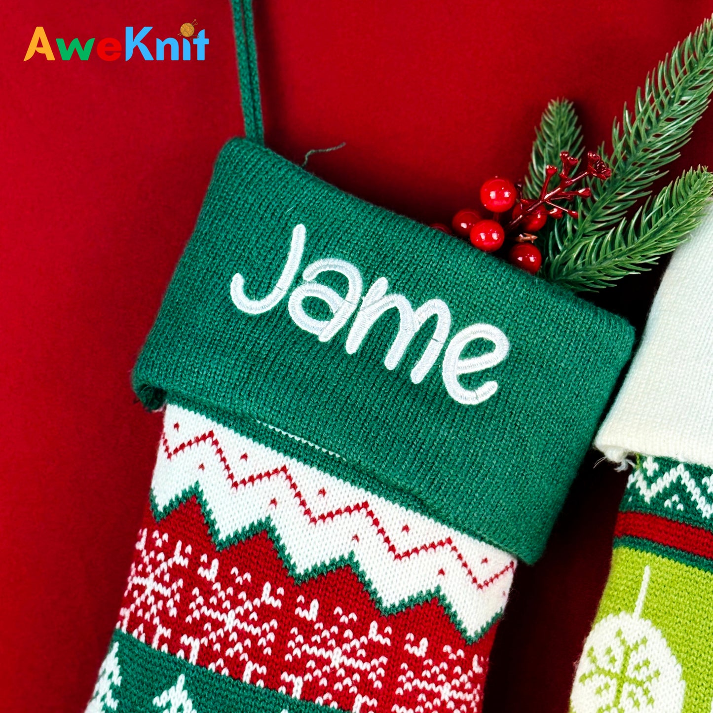 AWE01 Personalised Knitted Stocking Christmas Gift
