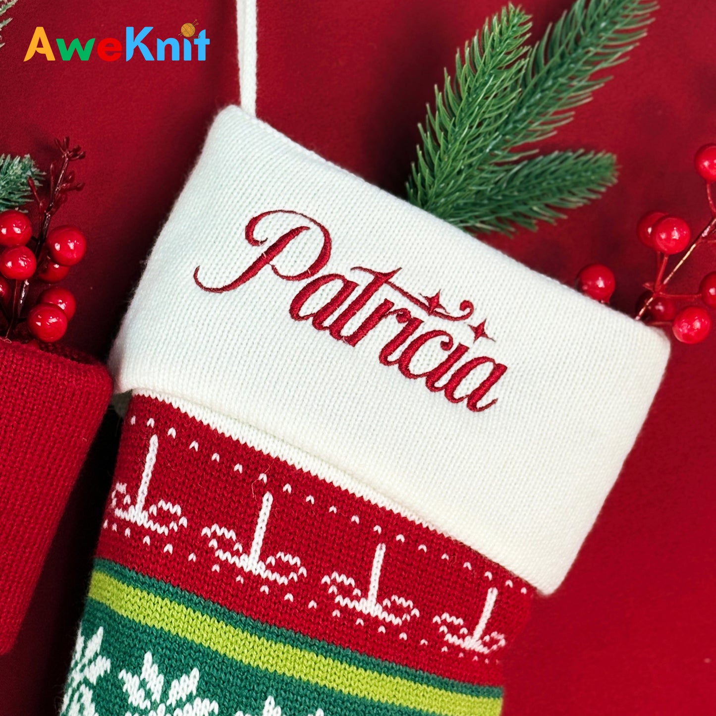 AWE01 Personalised Knitted Stocking Christmas Gift