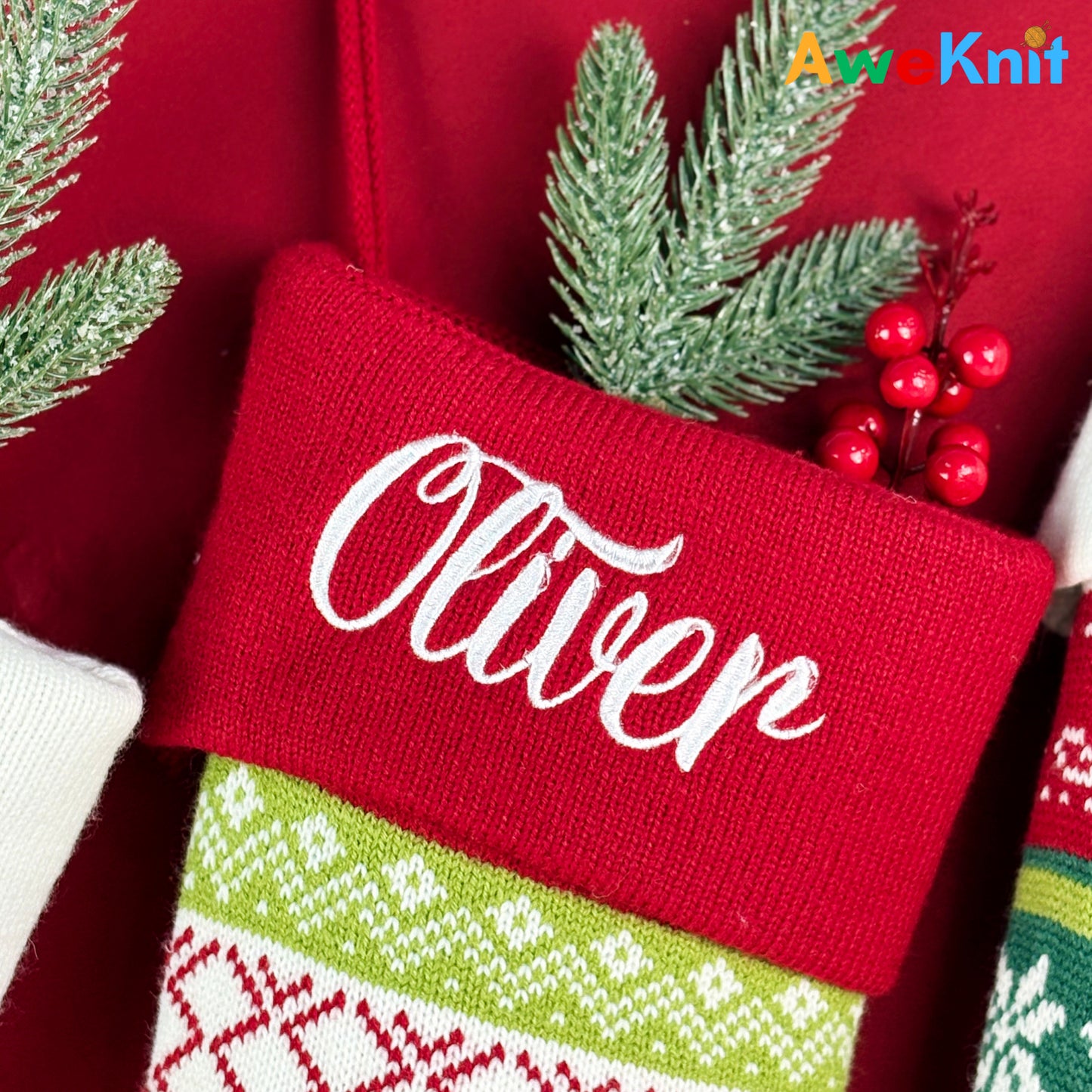 AWE01 Personalised Knitted Stocking Christmas Gift