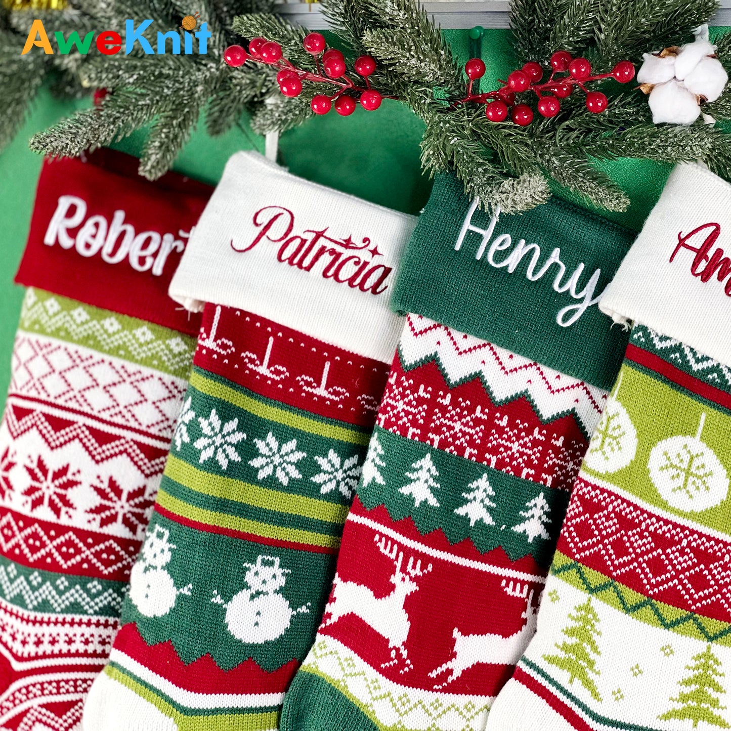 AWE01 Personalised Knitted Stocking Christmas Gift